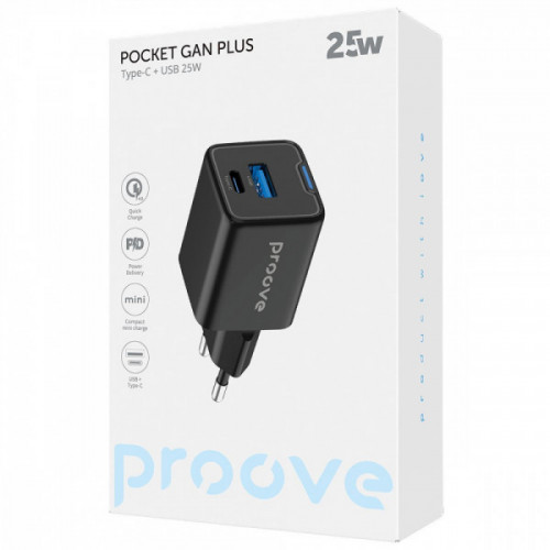 МЗП Proove Pocket GaN Plus 25W (Type-C + USB) black Купити в Україні