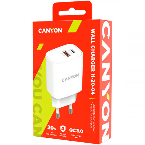 Мережевий зарядний пристрій Canyon H-20-04 White (CNE-CHA20W04)