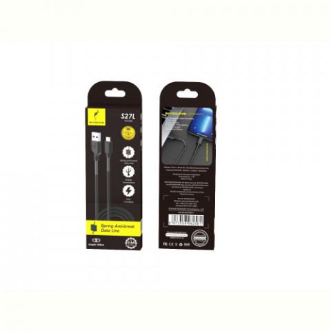 Кабель SkyDolphin S27L Spring Anti-Brake USB - Lightning (M/M), 1 м, Black (SDUSB-000609)