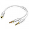 Кабель Ugreen AV140 AUX 3.5 мм TRRS - TRSx2, 0.2 м, White (20897)