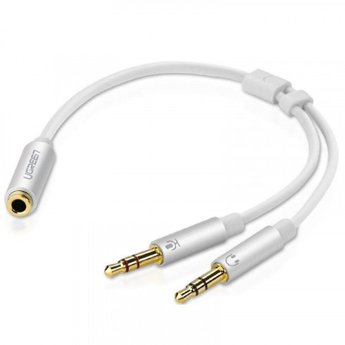 Кабель Ugreen AV140 AUX 3.5 мм TRRS - TRSx2, 0.2 м, White (20897)