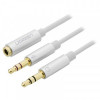 Кабель Ugreen AV140 AUX 3.5 мм TRRS - TRSx2, 0.2 м, White (20897)