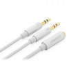 Кабель Ugreen AV140 AUX 3.5 мм TRRS - TRSx2, 0.2 м, White (20897)