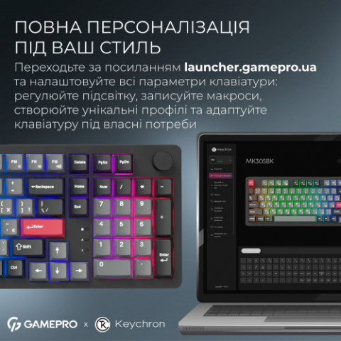 Клавіатура бездротова GamePro Asgard Drakkar Keychron Super Red Switch Black (MK305BK)