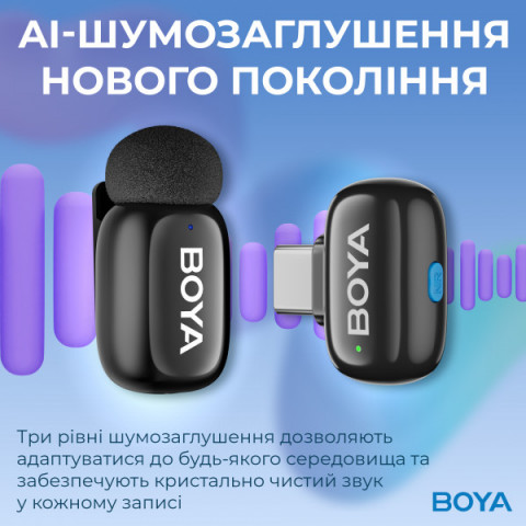 Бездротовий петличний мікрофон BOYA mini-23 Type-C Black Купити в Україні