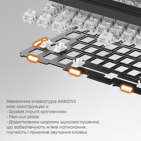 Бездротова механічна клавіатура Ajazz AK820 V2 White Peach Switch (AK820-V2-WP-S-W) Купити в Україні