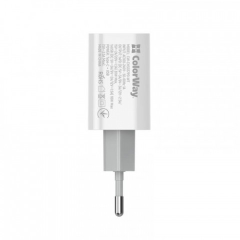 Мережевий зарядний пристрій ColorWay Power Delivery Port PPS (Type-C PD + USB QC3.0) (30W) White (CW-CHS037PD-WT)