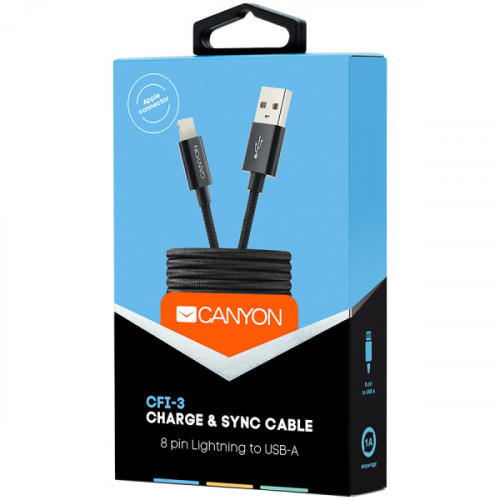 Кабель Lightning Canyon CNE-CFI3 Black 1m (CNE-CFI3B)