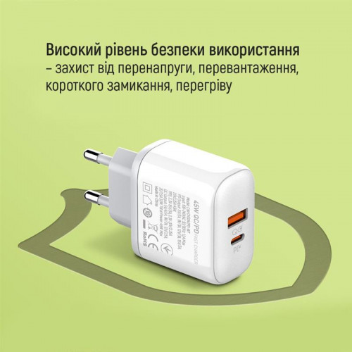 Мережевий зарядний пристрій ColorWay Power Delivery Port PPS USB (Type-C PD + USB QC3.0) (45W) Black (CW-CHS042PD-WT)