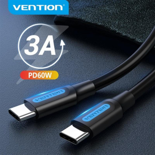 Кабель Vention USB Type-C - USB Type-C TPE Round PD 60W, 3A, 2m, Black (COSBH)