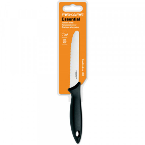 Кухонний ніж для томатів Fiskars Essential, 11.5см, нержавіюча сталь, пластик, чорний