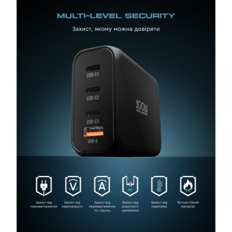 Мережевий зарядний пристрій ArmorStandart Resolute Power ARP-131 100W GaN Black (ARM70024)