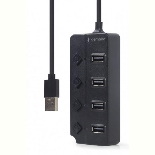 Концентратор USB 2.0 Gembird 4хUSB2.0, з вимикачами, пластик, Black (UHB-U2P4P-01)