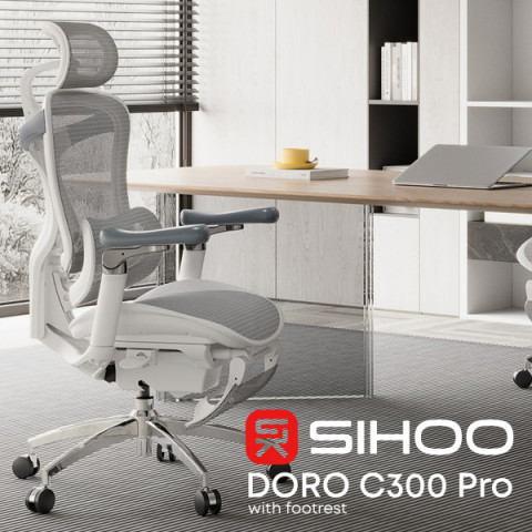 Крісло офісне з підставкою для ніг Sihoo DORO C300 Pro Mesh White with footrest (DORO-C300-PRO-M102-JT) Купити в Україні