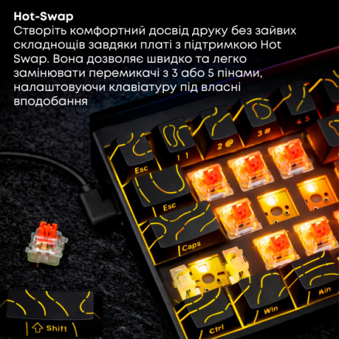 Дротова механічна клавіатура Ajazz NK68 Red switches Side Contour Black (NK68-R-S-B) Купити в Україні