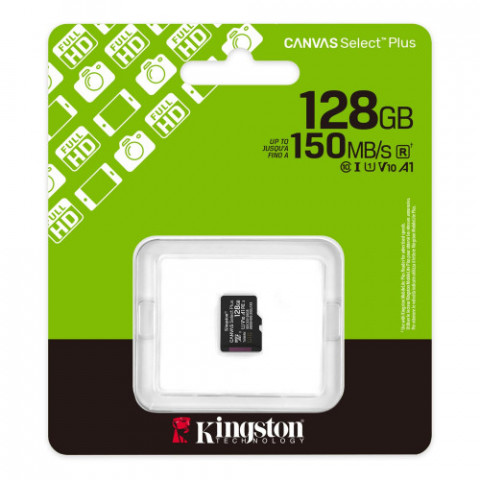 Карта пам`яті MicroSDXC 128GB UHS-I Class 10 Kingston Canvas Select Plus R150MB/s + SD-адаптер (SDCS3/128GB)