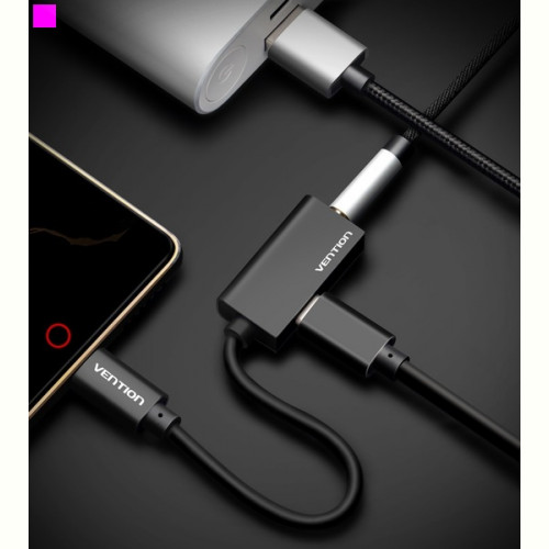 Адаптер USB Type C - 3.5 мм з блоком живленя, 0.1 m, Black (BGGBA)