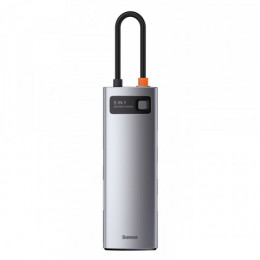 Type-C-Хаб Baseus Metal Gleam Series 8-in-1 Multifunctional (Type-C to HDMI*1+USB3.0*3+PD*1+RJ45*1+SD/TF*1) gray