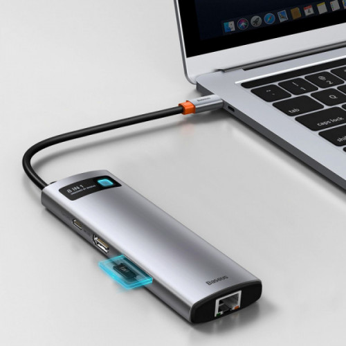 Type-C-Хаб Baseus Metal Gleam Series 8-in-1 Multifunctional (Type-C to HDMI*1+USB3.0*3+PD*1+RJ45*1+SD/TF*1) gray Купити в Україні