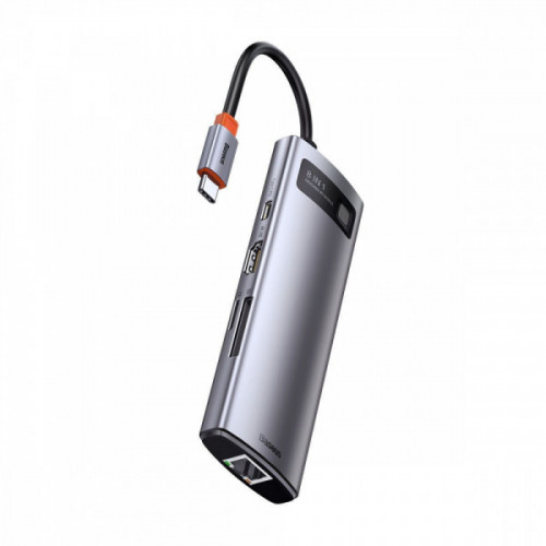 Type-C-Хаб Baseus Metal Gleam Series 8-in-1 Multifunctional (Type-C to HDMI*1+USB3.0*3+PD*1+RJ45*1+SD/TF*1) gray Купити в Україні