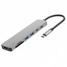Type-C-Хаб Proove Iron Link 7 in 1 (2*Type-C + 2*USB3.0 + HDMI + SD/TF) silver