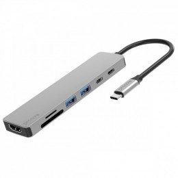 Type-C-Хаб Proove Iron Link 7 in 1 (2*Type-C + 2*USB3.0 + HDMI + SD/TF) silver