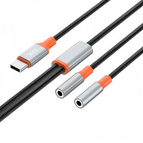 Кабель XO AUX 2х3.5 мм - USB Type-C (F/M), 1 м, Black (NB-R269B.black)