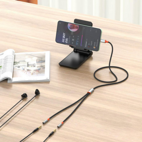 Кабель XO AUX 2х3.5 мм - USB Type-C (F/M), 1 м, Black (NB-R269B.black)