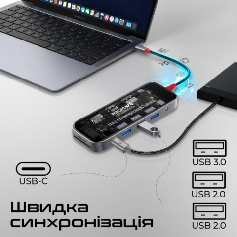 USB-хаб Promate TransHub-Pro USB Type-C Grey
