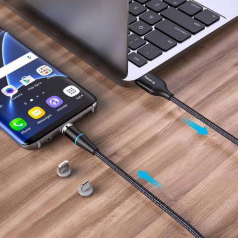 Кабель ColorWay USB - Lightning + micro USB + USB Type-C (M/M), Magnetic Data/Quick Charge, 2.4 А, 1 м, Black (CW-CBUU038-BK)