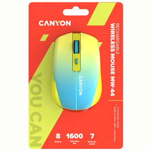 Миша бездротова Canyon MW-44 LED Rechargeable Wireless/Bluetooth Yellow Blue (CNS-CMSW44UA)