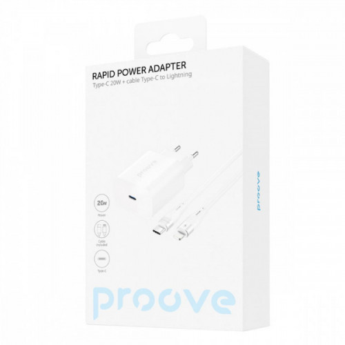 МЗП Proove Rapid 20W (Type-C) + Кабель Type-C to Lightning white Купити в Україні