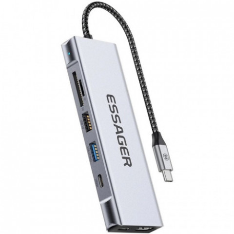 USB-хаб Essager 8 in 1 USB-C Hub with 10Gbps M.2 NVMe SSD Enclosure (EHB08-QK0G-Z)