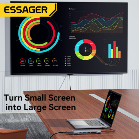 USB-хаб Essager 8 in 1 USB-C Hub with 10Gbps M.2 NVMe SSD Enclosure (EHB08-QK0G-Z)