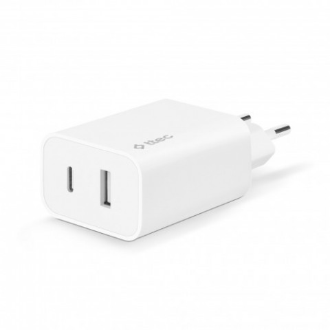 Мережевий зарядний пристрій Ttec SmartCharger Duo USB-C/USB-A 2.4А/12Вт White (2SCS25B)