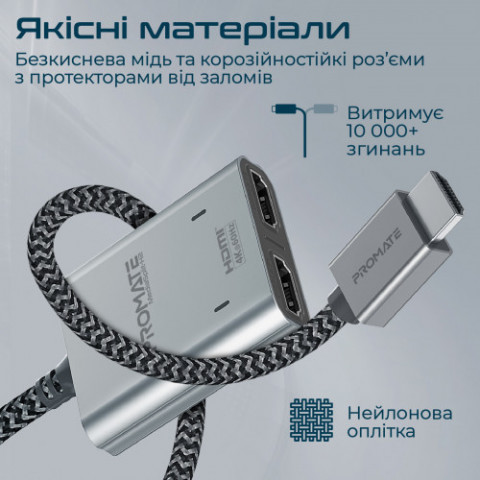 Адаптер Promate HDMI - 2xHDMI (M/F) 1 м Black (mediasplit-h2.black)