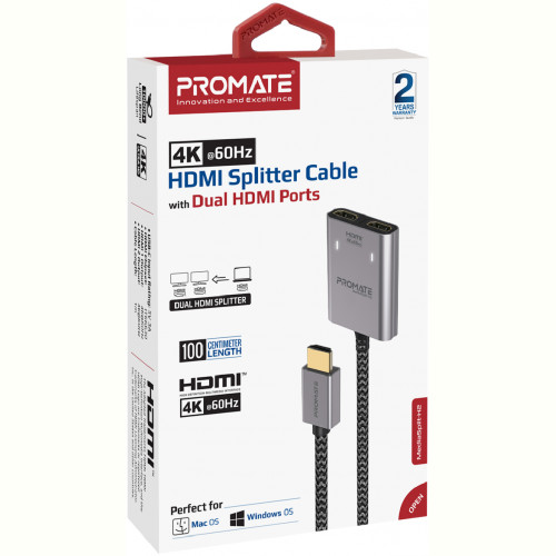 Адаптер Promate HDMI - 2xHDMI (M/F) 1 м Black (mediasplit-h2.black)