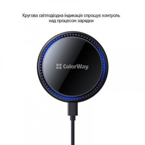 Бездротовий зарядний пристрій СolorWay MagSafe 360° Air Vent 15W Black(CW-CHMW041Q-BK)