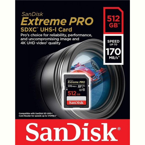 Карта пам`яті SDXC 512GB UHS-I/U3 Class 10 SanDisk Extreme Pro R170/W90MB/s (SDSDXXY-512G-GN4IN)