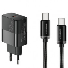 Мережевий зарядний пристрій Essager Travel Charger 30W USB-C Black (E30JSB1-SYTT1-T) + кабель USB Type-C