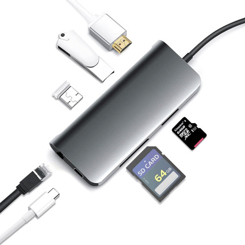 Мережевий адаптер USB-C ProLogix (PR-WUC-105B) 7 in 1 USB3.1 Type C to HDMI+2*USB3.0+PD+Lan+TF+SD