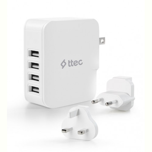 Мережевий зарядний пристрій Ttec Quattro Traveler 4хUSB 5.1A/25Вт White (2SC02BUK)