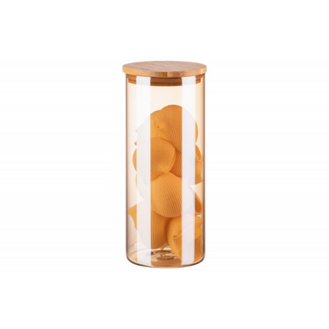 Банка для зберігання Ardesto Golden Moon, 1000мл, скло, бамбук, кругла, золотистий
