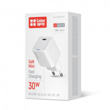 Мережевий зарядний пристрій ColorWay GaN Mini 30W PD Port PPS USB-C White (CW-CHS054PD-WT)
