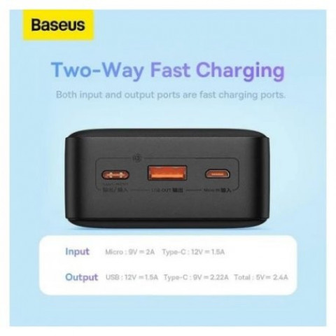 Зовнішній акумулятор Power Bank Baseus Airpow Fast Charge 30000mAh 20W Black (PPQD090101)