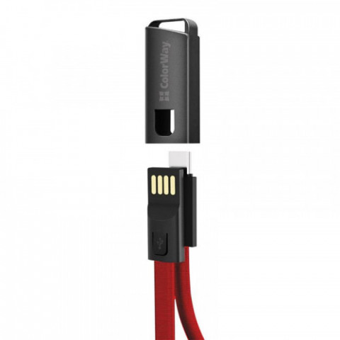 Кабель ColorWay USB-USB Type-C, 2.4А, 0.22м, Red (CW-CBUC023-RD)
