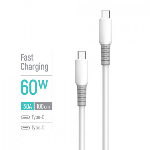 Кабель ColorWay USB Type-C - USB Type-C (M/M), liquid silicone, 3А, 1 м, White (CW-CBPDCC093-WT)