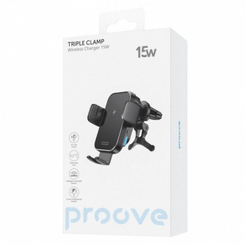 Автомобільний тримач з Бездротовим ЗП Proove Triple Clamp 15W black Купити в Україні
