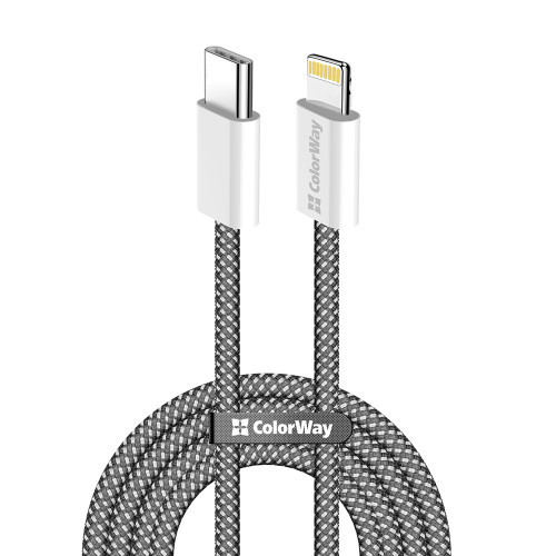 Кабель ColorWay Lightning + USB Type-C (M/M), 3.0 А, 1 м, Black (CW-CBPDCL061-BK)