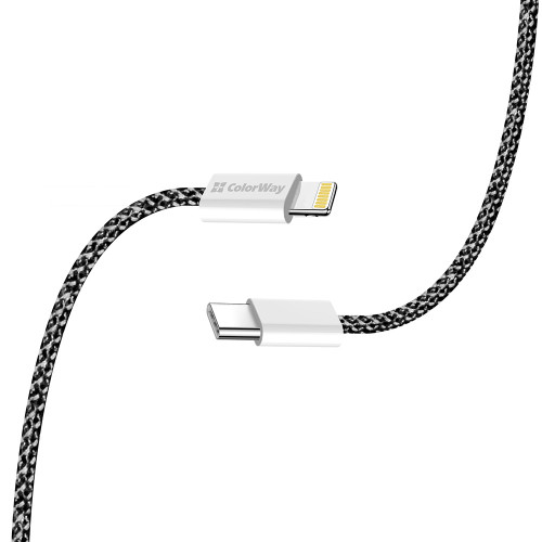 Кабель ColorWay Lightning + USB Type-C (M/M), 3.0 А, 1 м, Black (CW-CBPDCL061-BK)